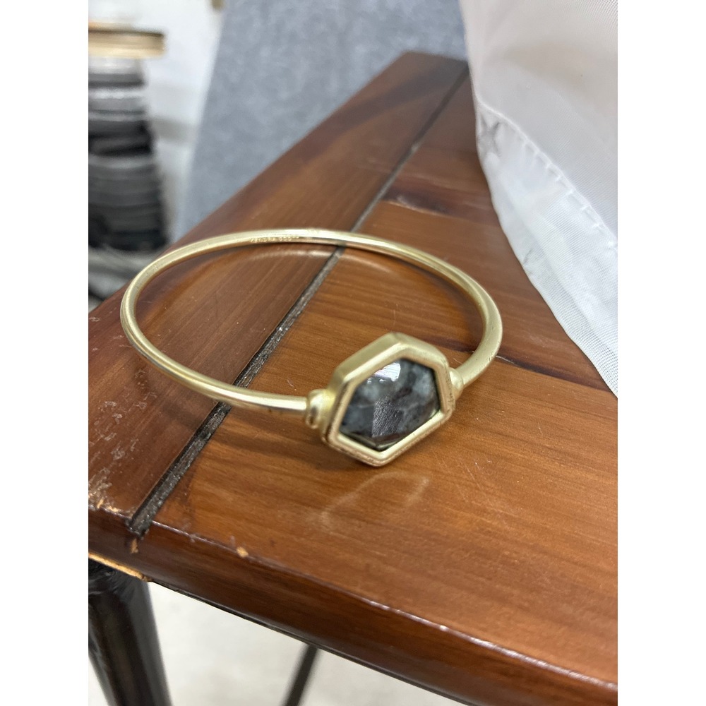 Kendra Scott Gold Tone Hexagon Bangle Bracelet Gray Stone Geometric Jewelry